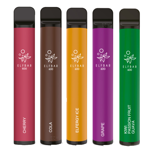 ELFBAR 600 Probierpaket Nikotinfrei (Geschmack: Cherry, Cola, Elfergy Ice, Grape, Kiwi Passionfruit